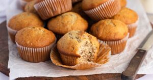 Homemade Banana Bread Muffins in a Wooden Cutting Board