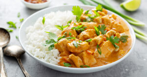 Homemade Curry Chicken with Rice and Herbs