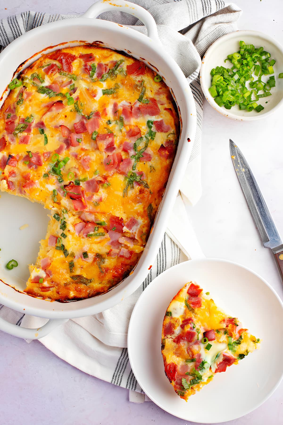 Homemade Farmer's Casserole with Hash Brown Potatoes, Ham and Cheese