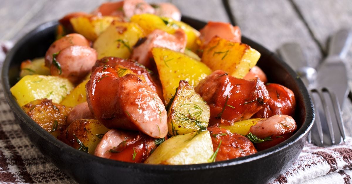 Homemade Sliced Sausage and Potatoes with Herbs