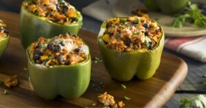 Homemade Stuffed Green Bell Peppers with Rice and Meat