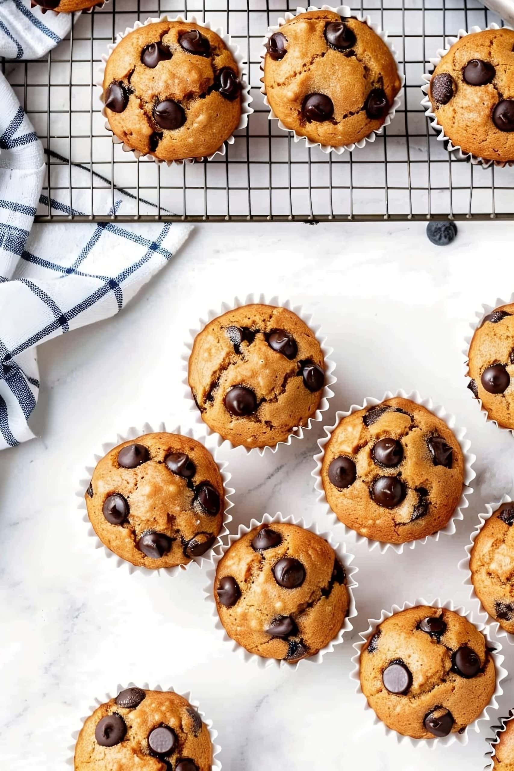 Delicious homemade kodiak muffins, overhead view