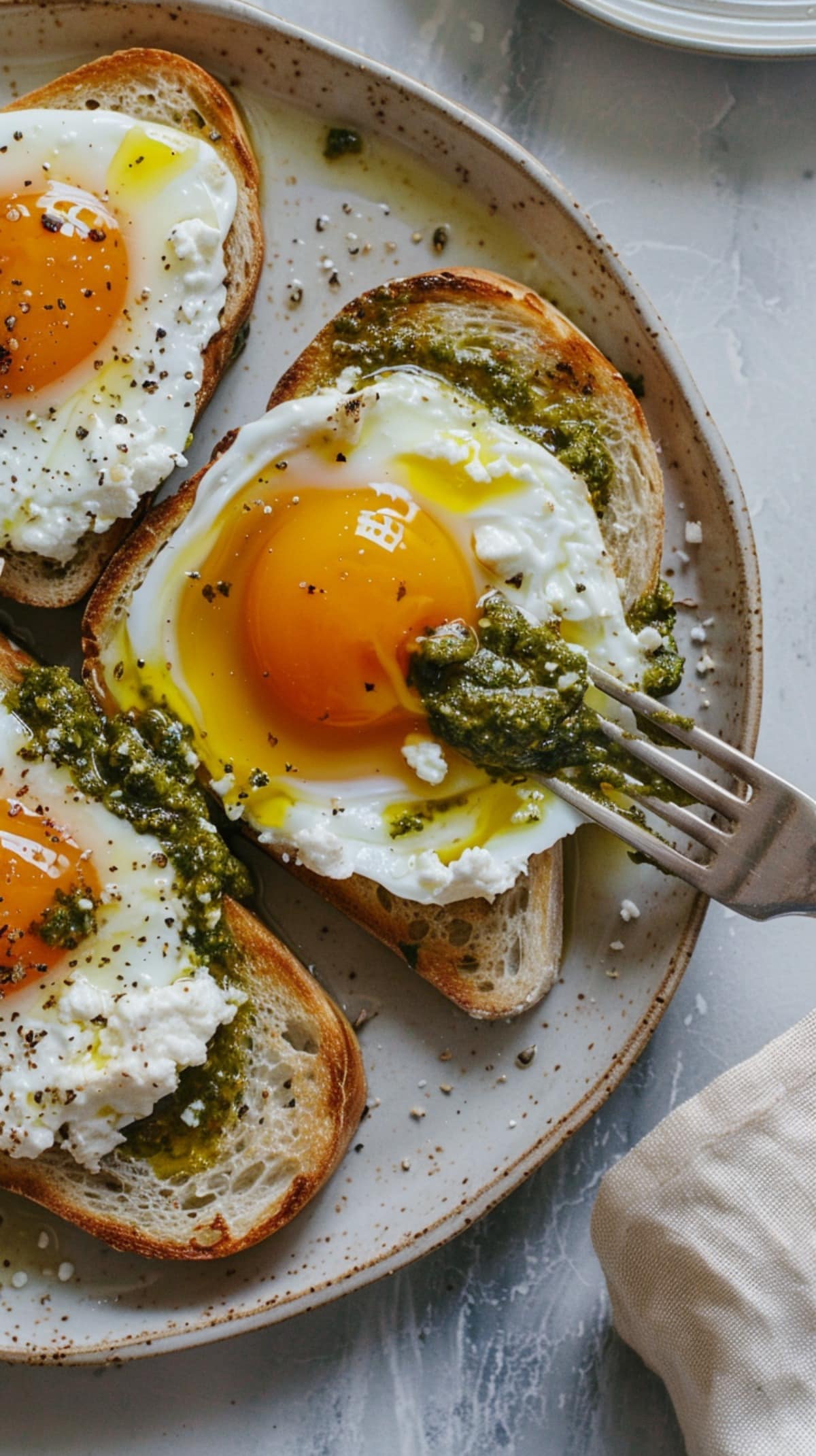 Pesto Eggs with Ricotta on Toast